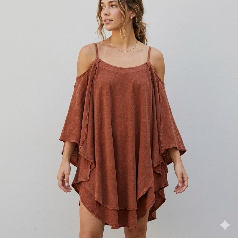 Free People Shirt Dress Womens S Off Shoulder Beachy Boho‎ Lagenlook Linen